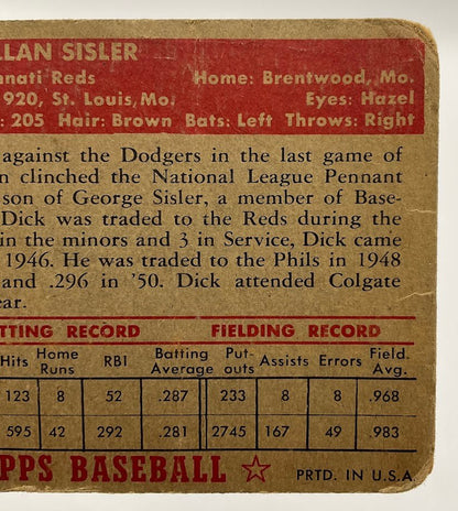 Dick Sisler 1952 Topps #113 Cincinnati Reds GD - Collector Store LLC