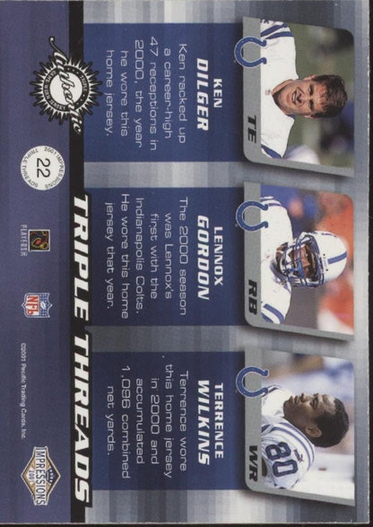 Dilger / Gordon / Wilkins 2001 Pacific Impressions Triple Threads Swatches #22 - Collector Store LLC