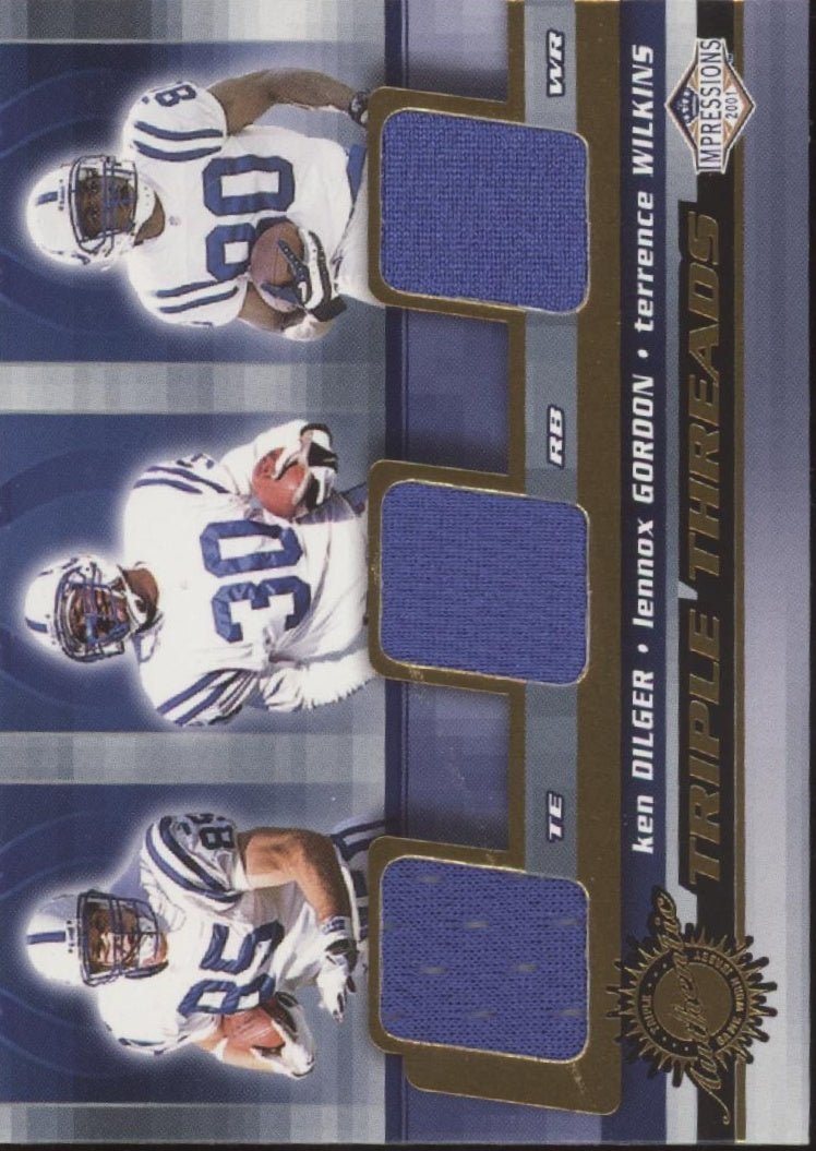 Dilger / Gordon / Wilkins 2001 Pacific Impressions Triple Threads Swatches #22 - Collector Store LLC