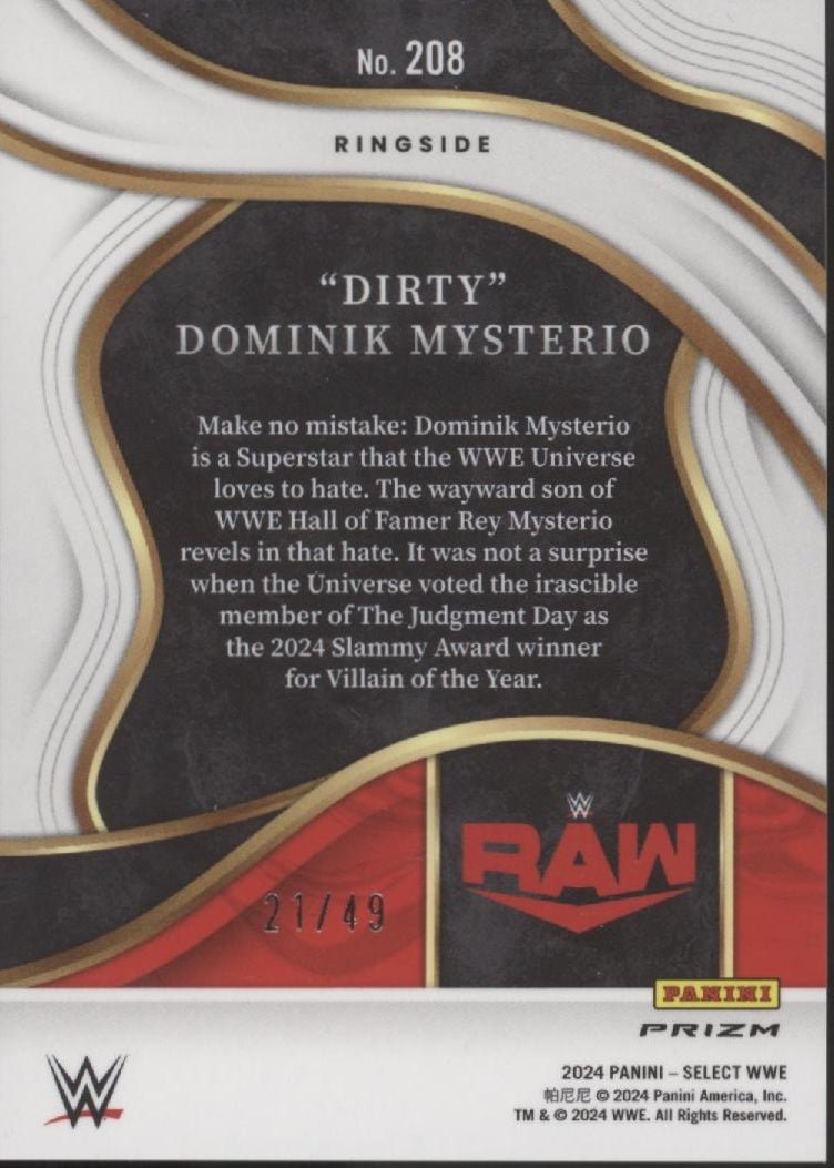 Dirty Dominik Mysterio 2024 Panini Select Blue Wave Prizm 21/49 208 - Collector Store LLC