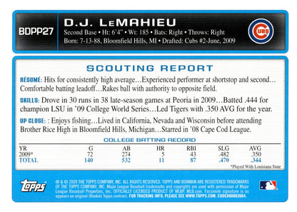 DJ LeMahieu 2009 Bowman BDPP27 2 - Collector Store LLC