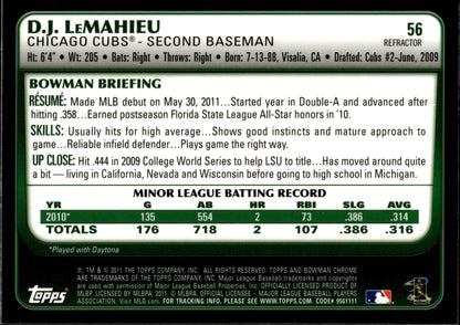 DJ LeMahieu 2011 Bowman Chrome Refractor RC #56 - Collector Store LLC