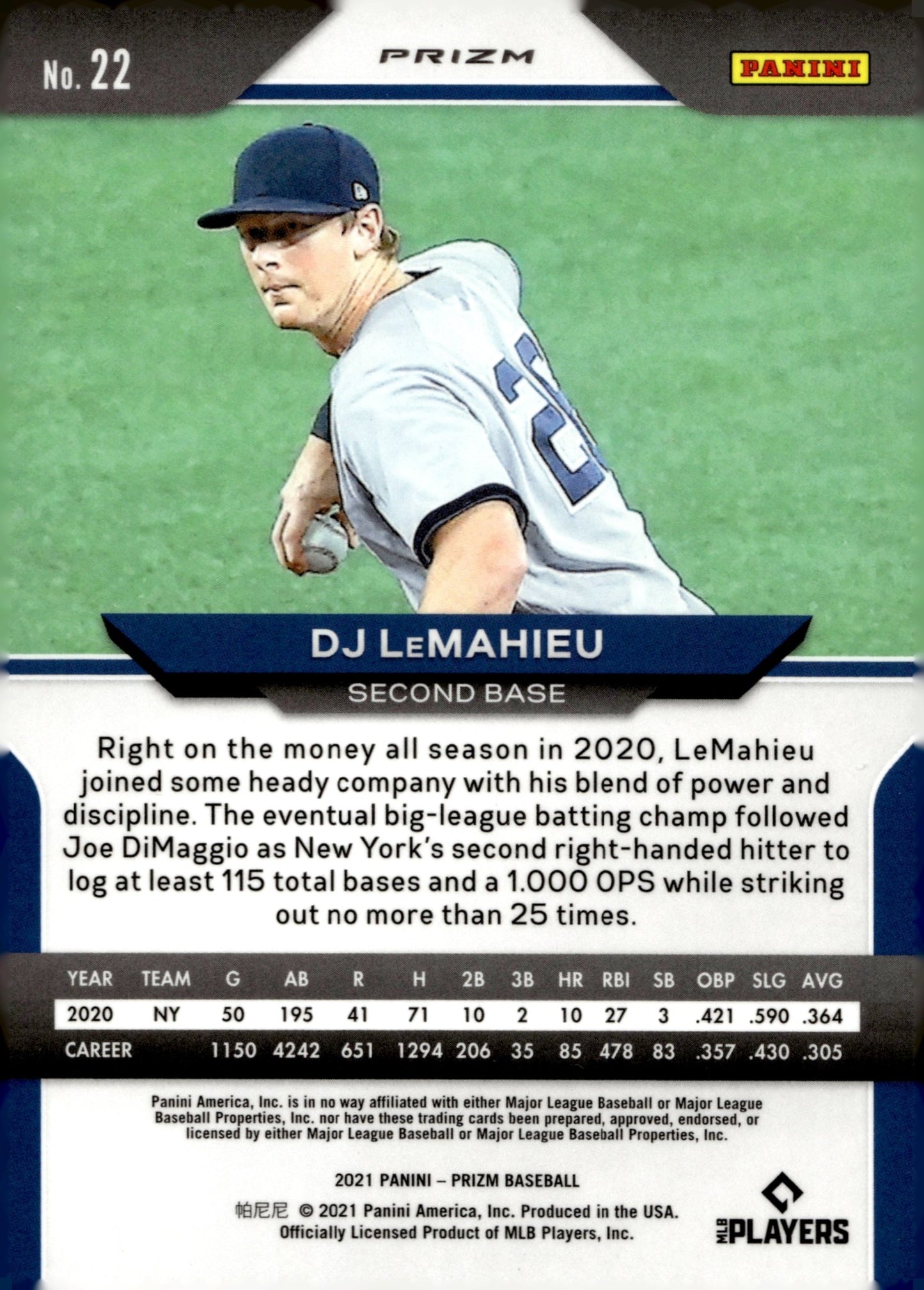 DJ LeMahieu 2021 Panini Prizm Red White & Blue Prizm 22 - Collector Store LLC