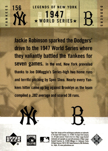 Doe DiMaggio / Jackie Robinson 2001 Upper Deck Legends of New York 156 - Collector Store LLC
