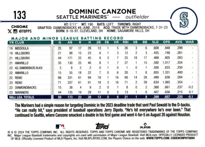 Dominic Canzone 2024 Topps Chrome Sepia Refractor RC 133 - Collector Store LLC