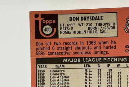 Don Drysdale 1969 Topps #400 Los Angeles Dodgers GD #2 - Collector Store LLC
