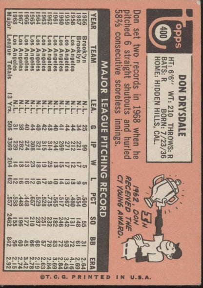 Don Drysdale 1969 Topps #400 Los Angeles Dodgers VG #1 - Collector Store LLC