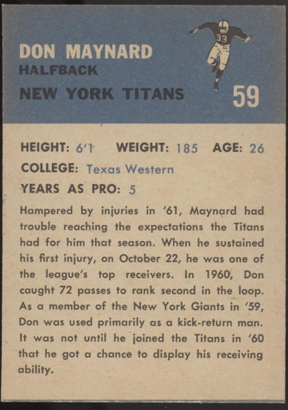 Don Maynard 1962 Fleer #59 New York Titans EX - Collector Store LLC