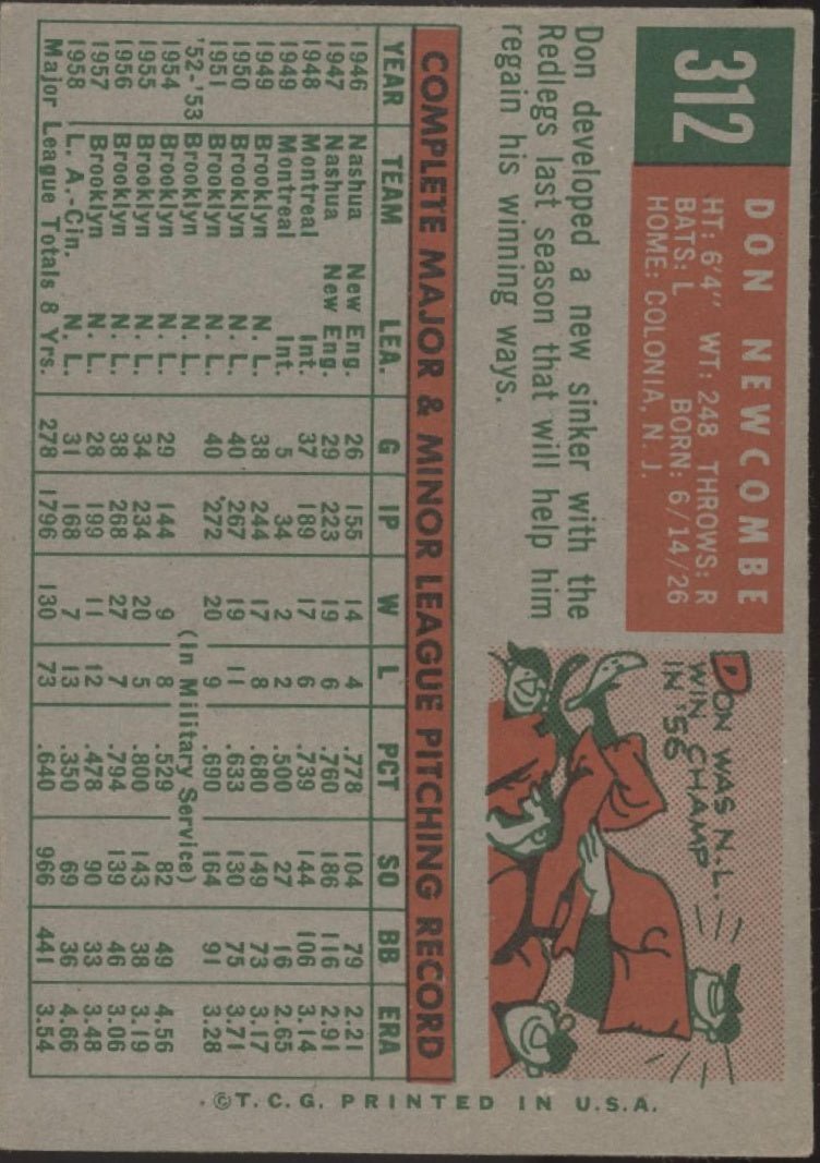 Don Newcombe 1959 Topps #312 Cincinnati Redlegs EX - Collector Store LLC