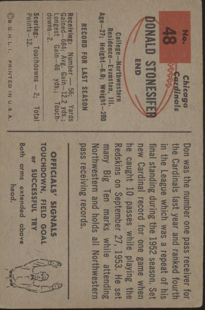 Don Stonesifer 1954 Bowman #48 Chicago Cardinals EX - Collector Store LLC