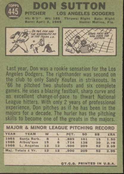 Don Sutton 1967 Topps #445 Los Angeles Dodgers VG - EX #4 - Collector Store LLC