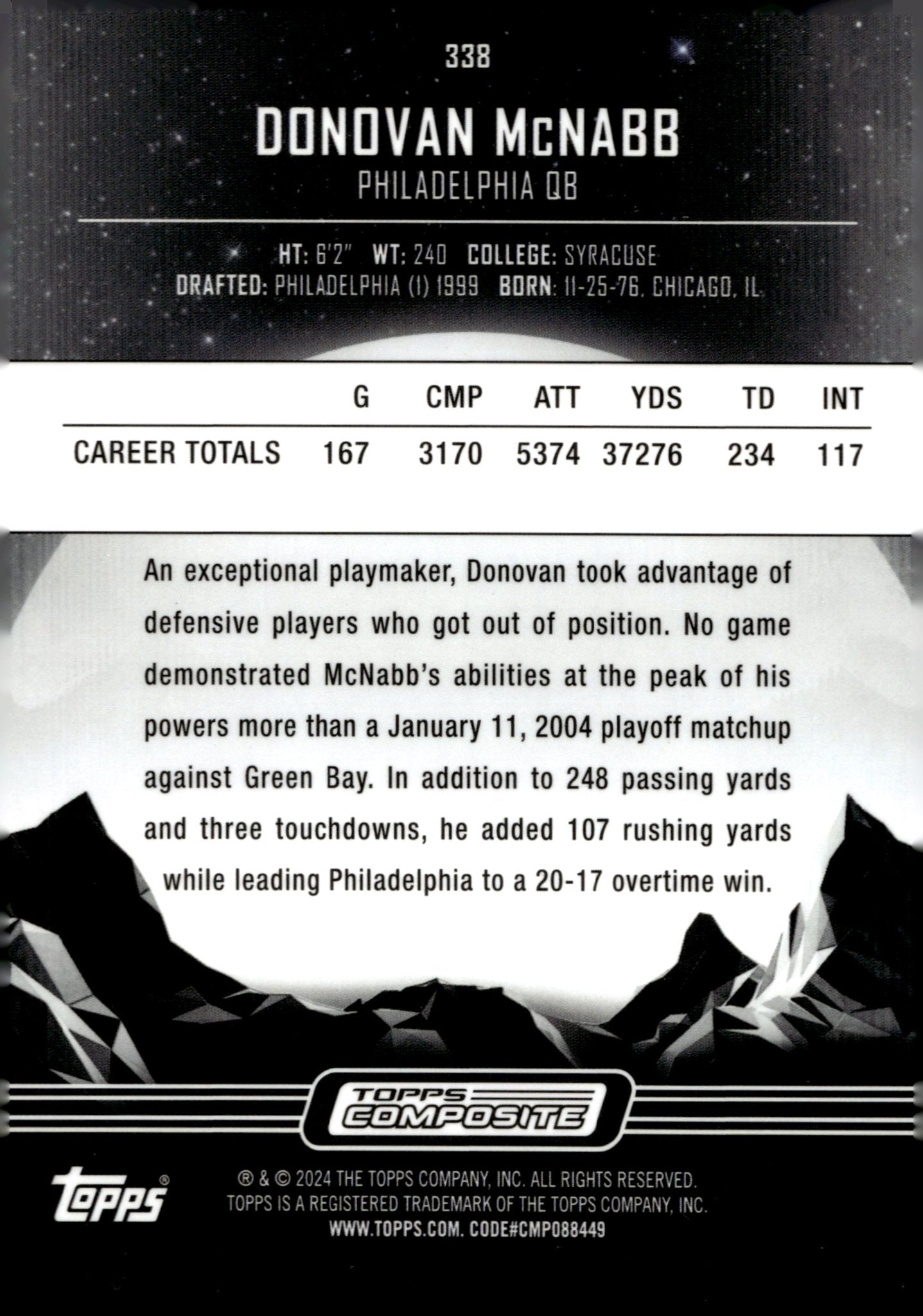 Donovan McNabb 2023 Topps Composite Midnight Refractor #338 - Collector Store LLC