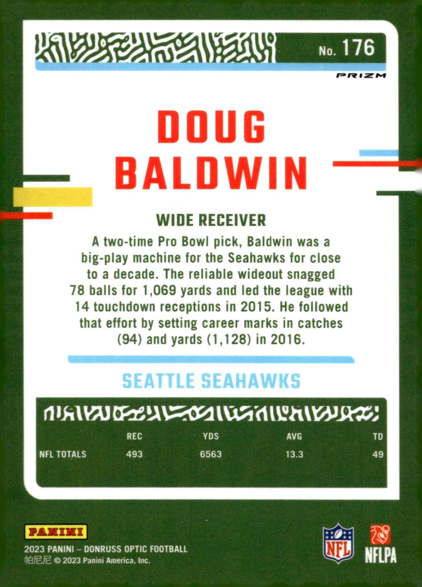 Doug Baldwin 2023 Panini Donruss Optic Stars Prizm #176 - Collector Store LLC
