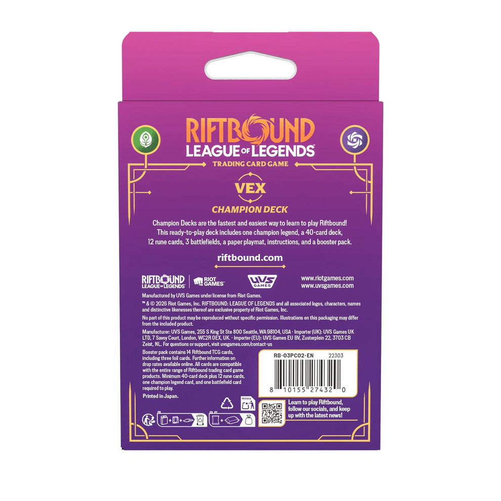 Riftbound TCG: Unleashed Champion Deck (Vex) Riftbound TCG: Unleashed Champion Deck (Vex)