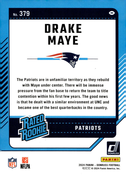 Drake Maye 2024 Panini Donruss Rated Rookie RC 379 1 - Collector Store LLC