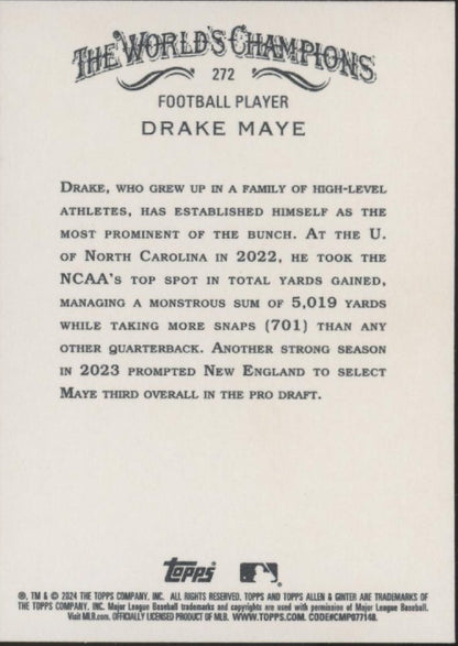 Drake Maye 2024 Topps Allen & Ginter #272 - Collector Store LLC