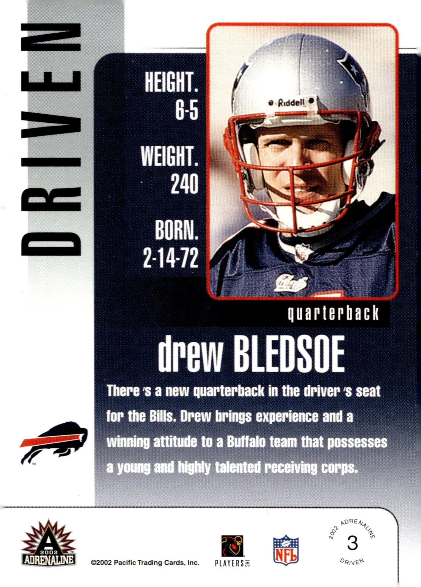 Drew Bledsoe 2002 Pacific Adrenaline Driven #3 - Collector Store LLC