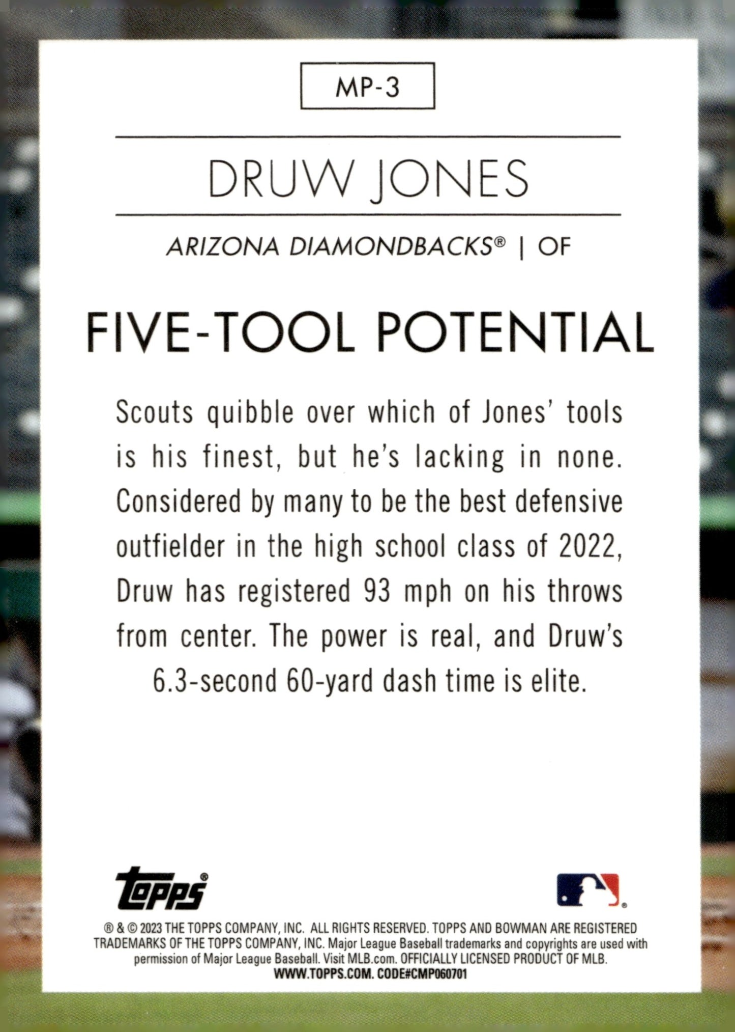 Druw Jones 2023 Bowman Chrome Modern Prospects Five Tool Potential Refractor - Collector Store LLC