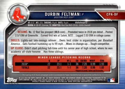 Durbin Feltman 2019 Bowman Chrome Purple Refractor Auto 137/250 #CPA - DF - Collector Store LLC