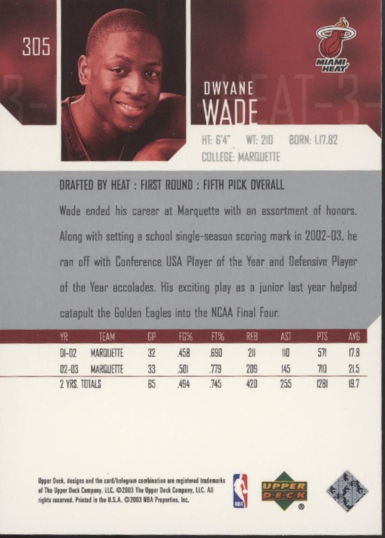 Dwyane Wade 2003 - 04 Upper Deck Star Rookie RC #305 - Collector Store LLC