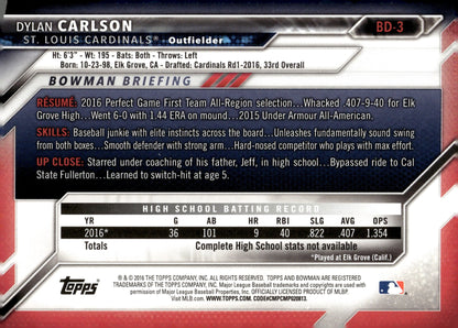 Dylan Carlson 2016 Bowman #BD - 3 - Collector Store LLC