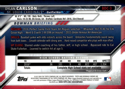 Dylan Carlson 2016 Bowman Chrome #BDC - 3 - Collector Store LLC