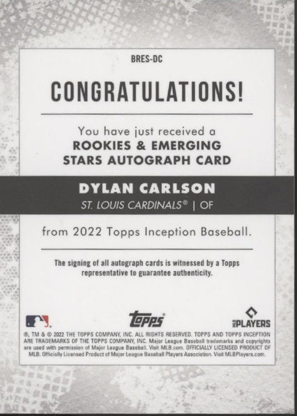 Dylan Carlson 2022 Topps Inception Rookies & Emerging Stars Auto 087/249 - Collector Store LLC