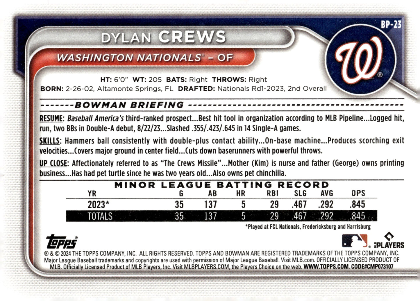 Dylan Crews 2024 Bowman #BP - 23 - Collector Store LLC