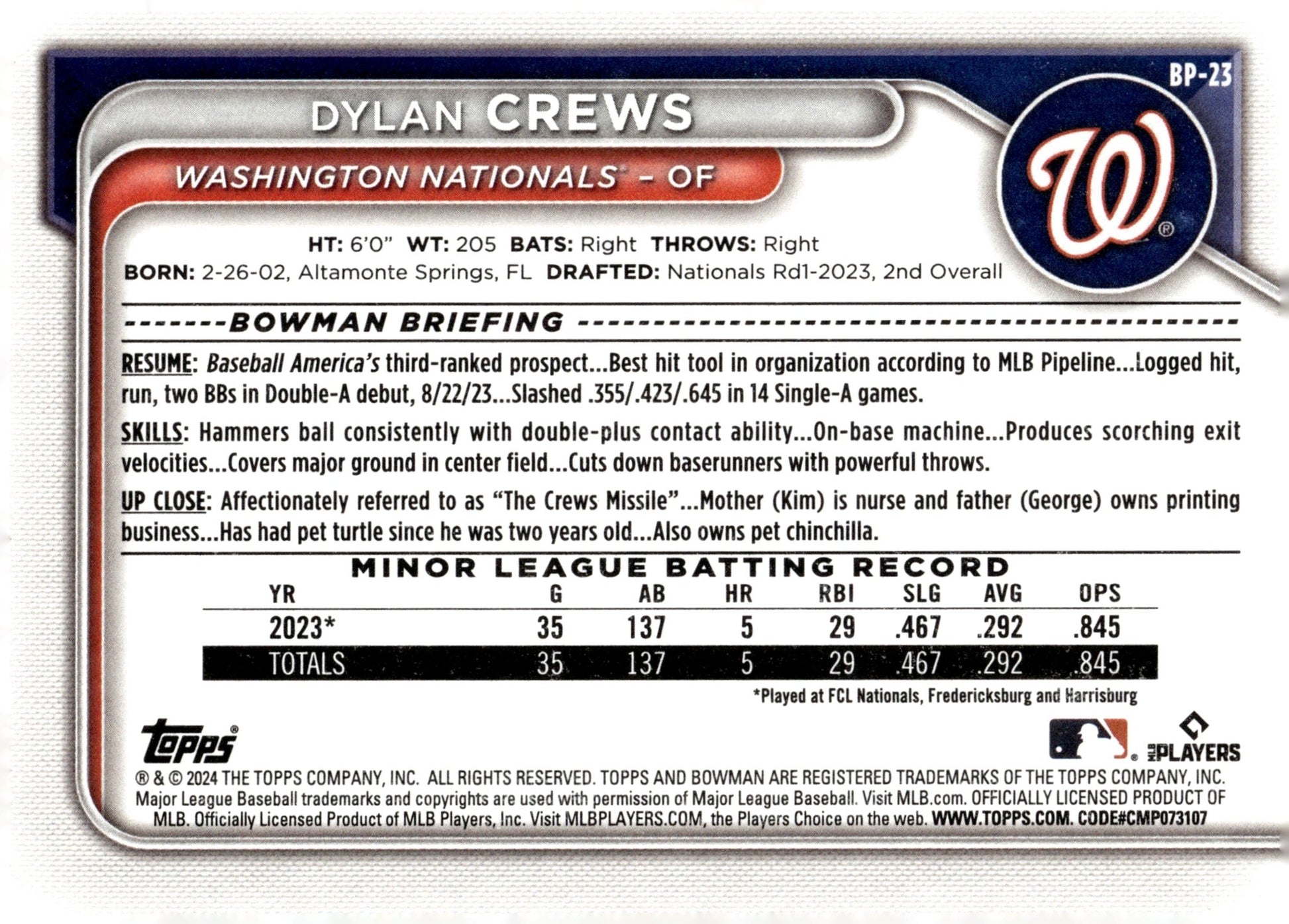 Dylan Crews 2024 Bowman #BP - 23 - Collector Store LLC
