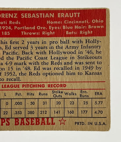 Ed Erautt 1952 Topps Cincinnati Reds RC #171 VG - Collector Store LLC