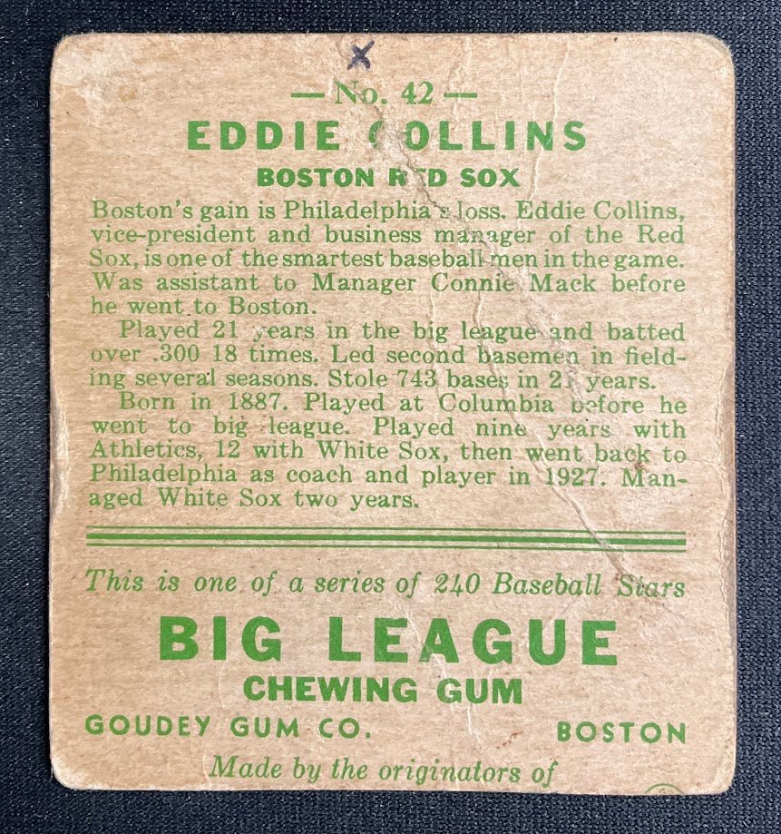 Eddie Collins 1933 Goudey RC #42 Boston Red Sox GD - Collector Store LLC