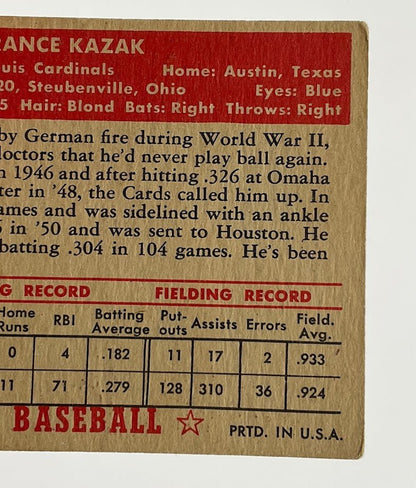 Eddie Kazak 1952 Topps #165 St Louis Cardinals VG - Collector Store LLC