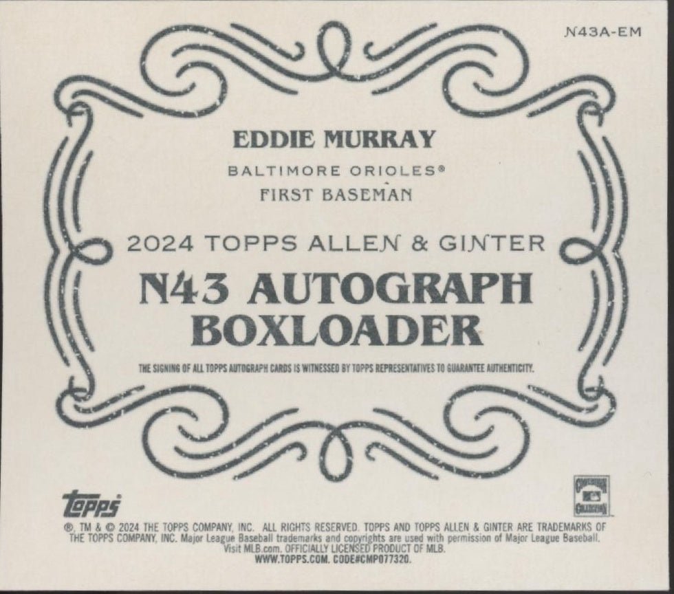 Eddie Murray 2024 Topps Allen & Ginter N43 Boxloader Auto 21/25 #N43A - EM - Collector Store LLC