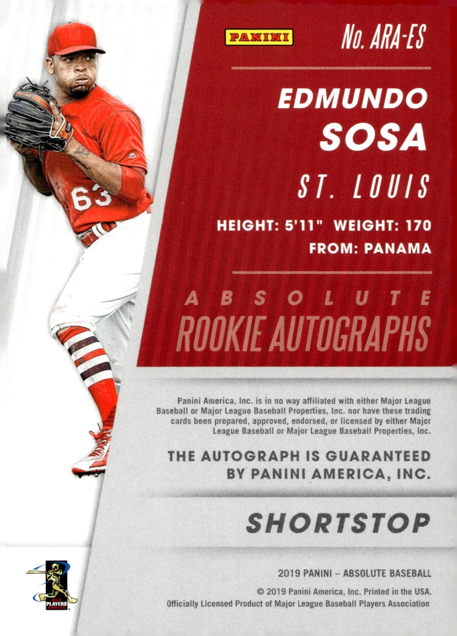 Edmundo Sosa 2019 Panini Absolute RC Auto 67/99 #ARA - ES - Collector Store LLC