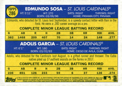 Edmundo Sosa / Adolis Garcia 2019 Topps Heritage Cardinals Rookie Stars RC #286 - Collector Store LLC