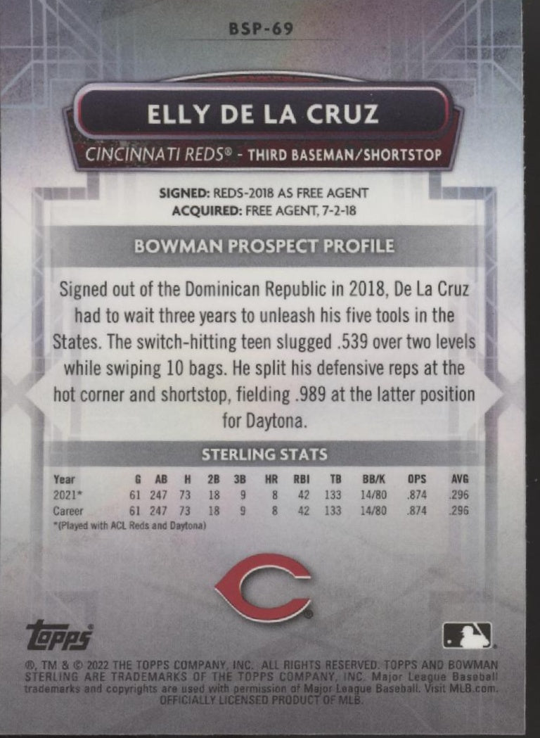 Elly De La Cruz 2022 Bowman Sterling #BSP - 69 - Collector Store LLC