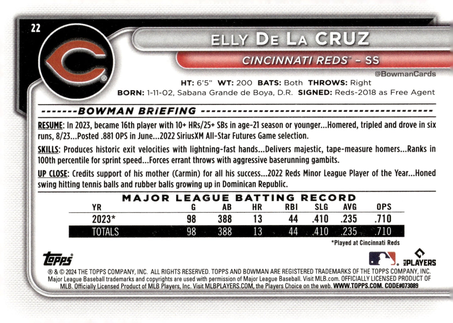 Elly De La Cruz 2024 Topps RC #22 #1 - Collector Store LLC