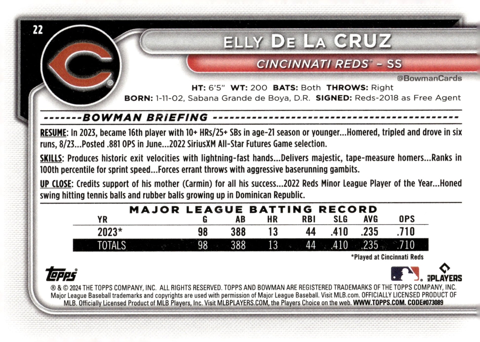 Elly De La Cruz 2024 Topps RC #22 #1 - Collector Store LLC