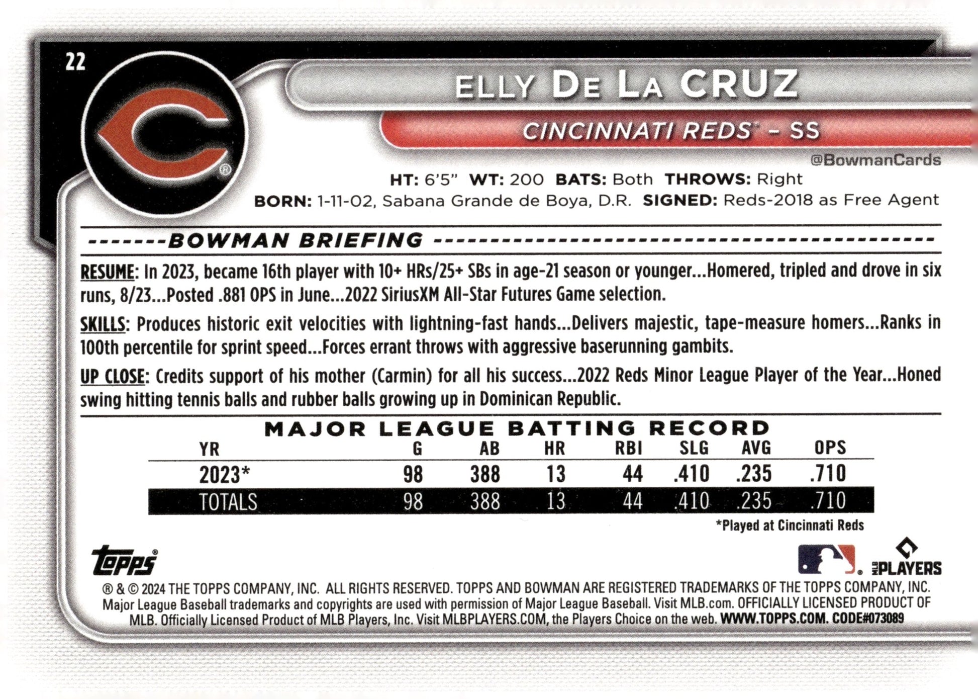 Elly De La Cruz 2024 Topps RC #22 #2 - Collector Store LLC