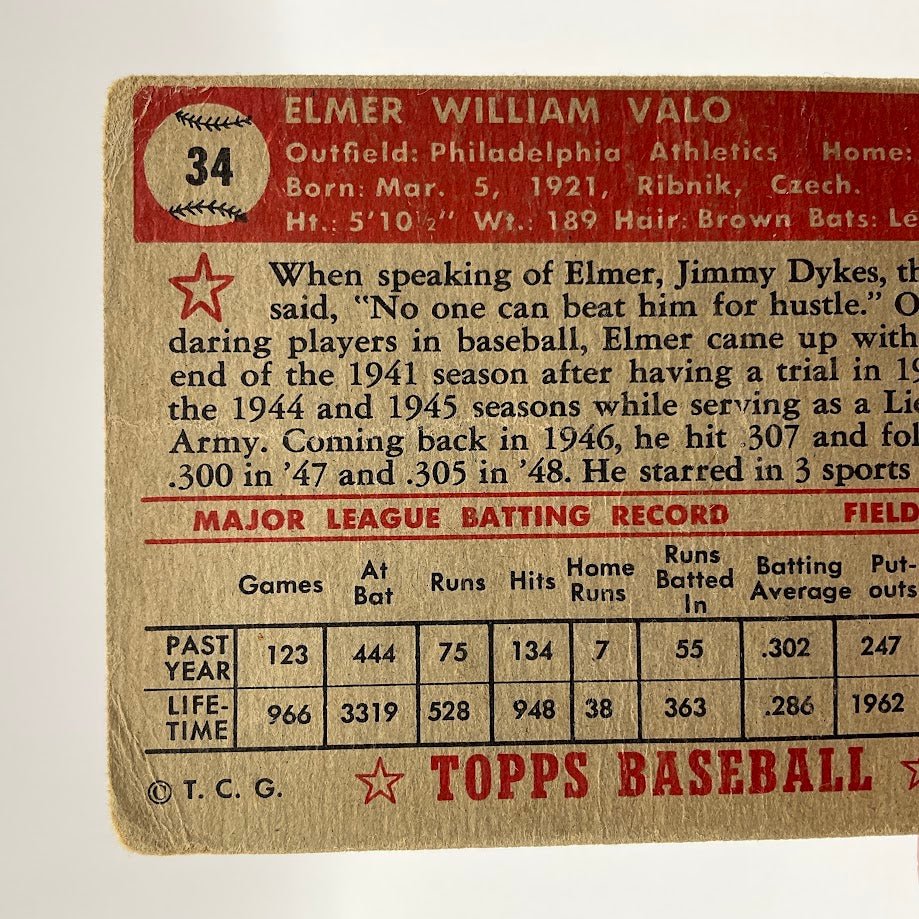 Elmer Valo 1952 Topps Philadelphia Athletics PR #3 - Collector Store LLC