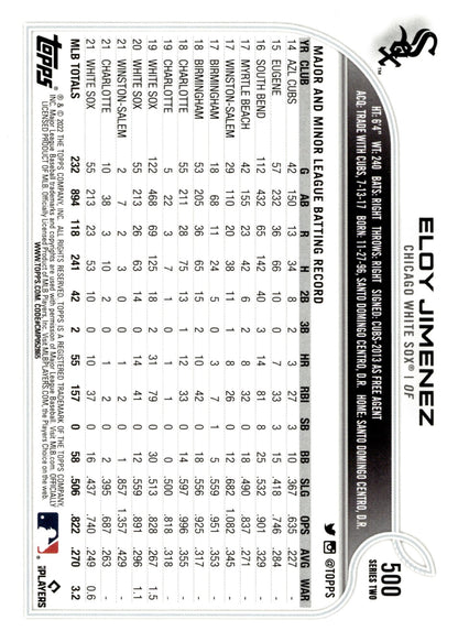 Eloy Jimenez 2022 Topps Series 2 #500 - Collector Store LLC