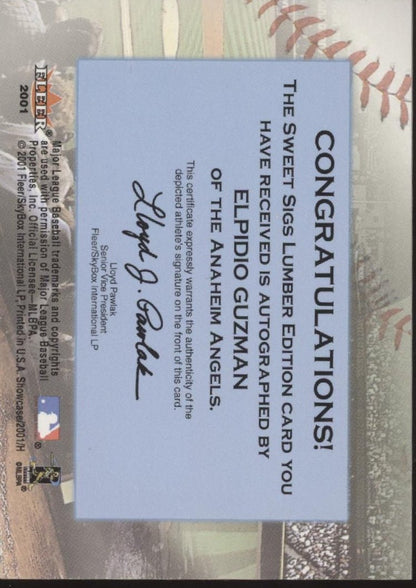 Elpidio Guzman 2001 Fleer Showcase Sweet Sigs Lumber Edition Bat Relic Auto - Collector Store LLC