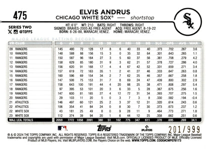 Elvis Andrus 2024 Topps Series 2 Blue Foil 201/999 #475 - Collector Store LLC