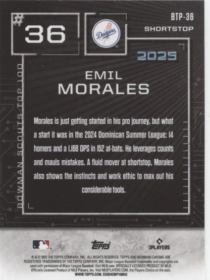 Emil Morales 2025 Bowman Chrome Top 100 Refractor #BTP - 36 - Collector Store LLC
