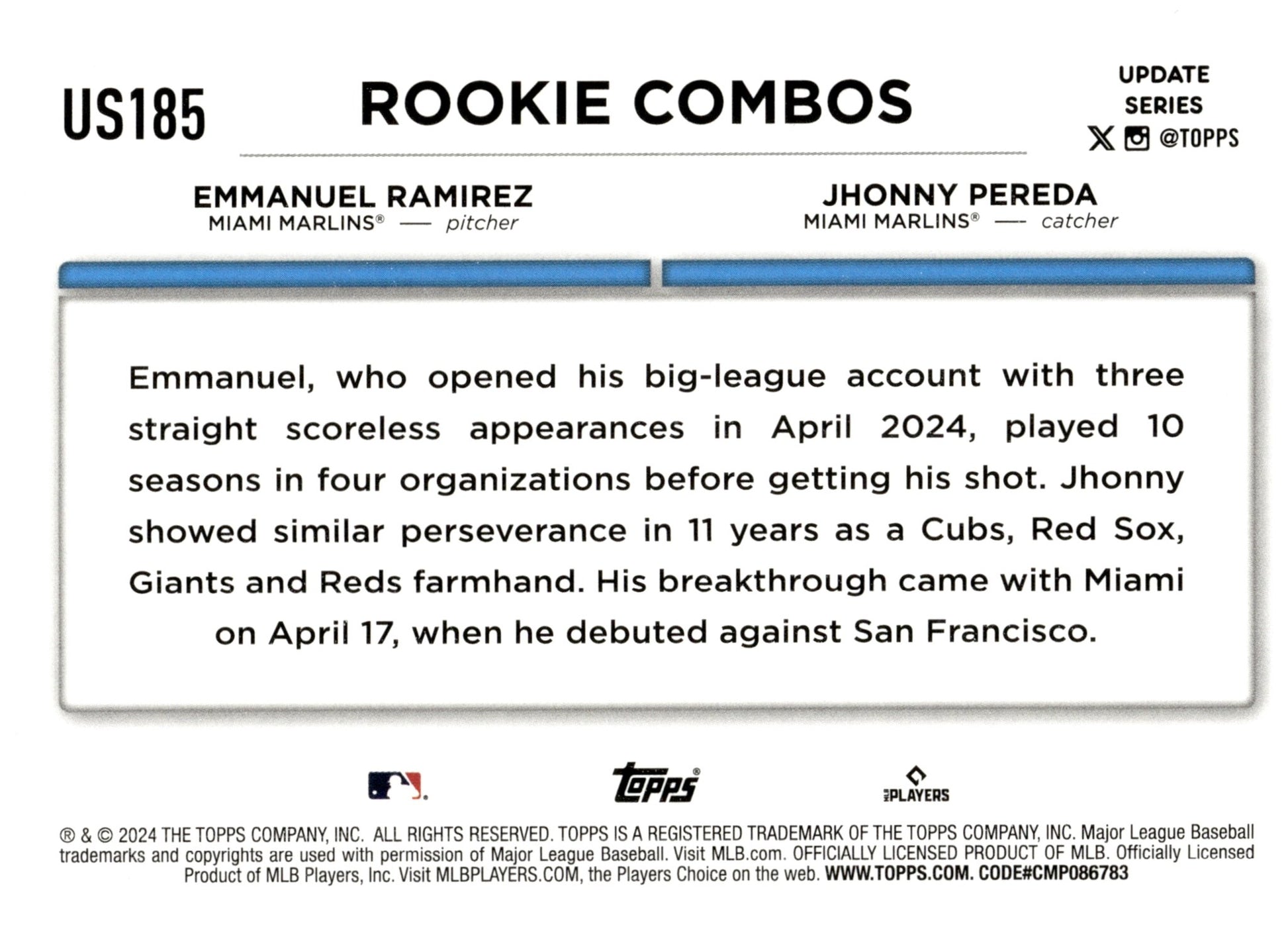 Emmanuel Ramirez / Jhonny Pereda 2024 Topps Updates Series RC US185 - Collector Store LLC