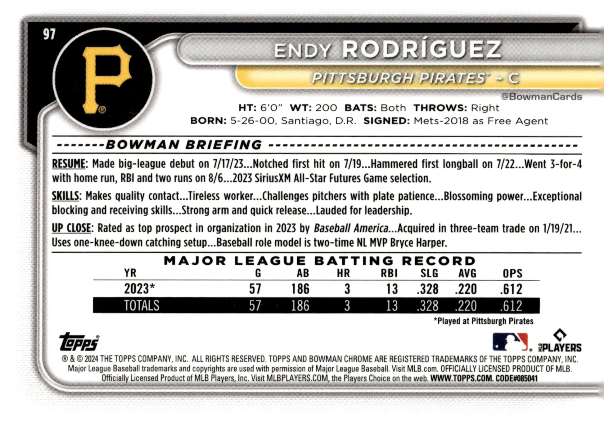Endy Rodriguez 2024 Bowman Chrome RC 97 1 - Collector Store LLC