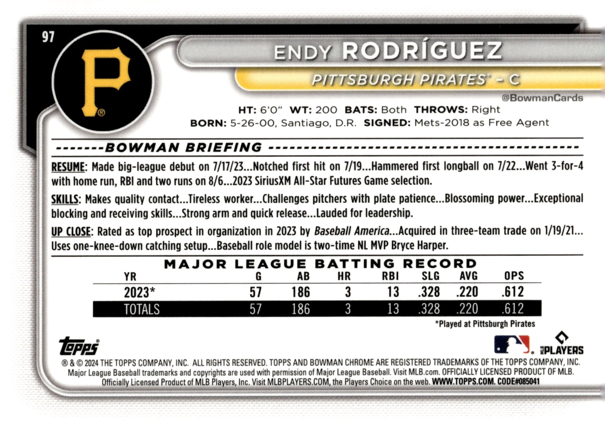 Endy Rodriguez 2024 Bowman Chrome RC 97 2 - Collector Store LLC