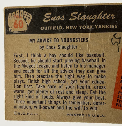 Enos Slaughter 1955 Bowman #60 New York Yankees GD - Collector Store LLC