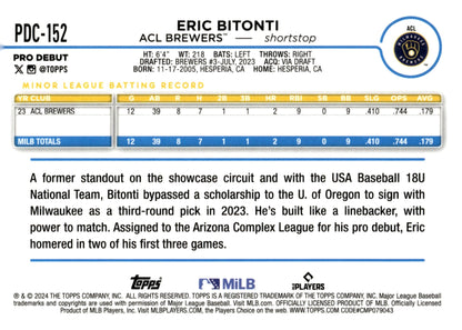 Eric Bitonti 2024 Topps Chrome Pro Debut Refractor PD - 152 - Collector Store LLC