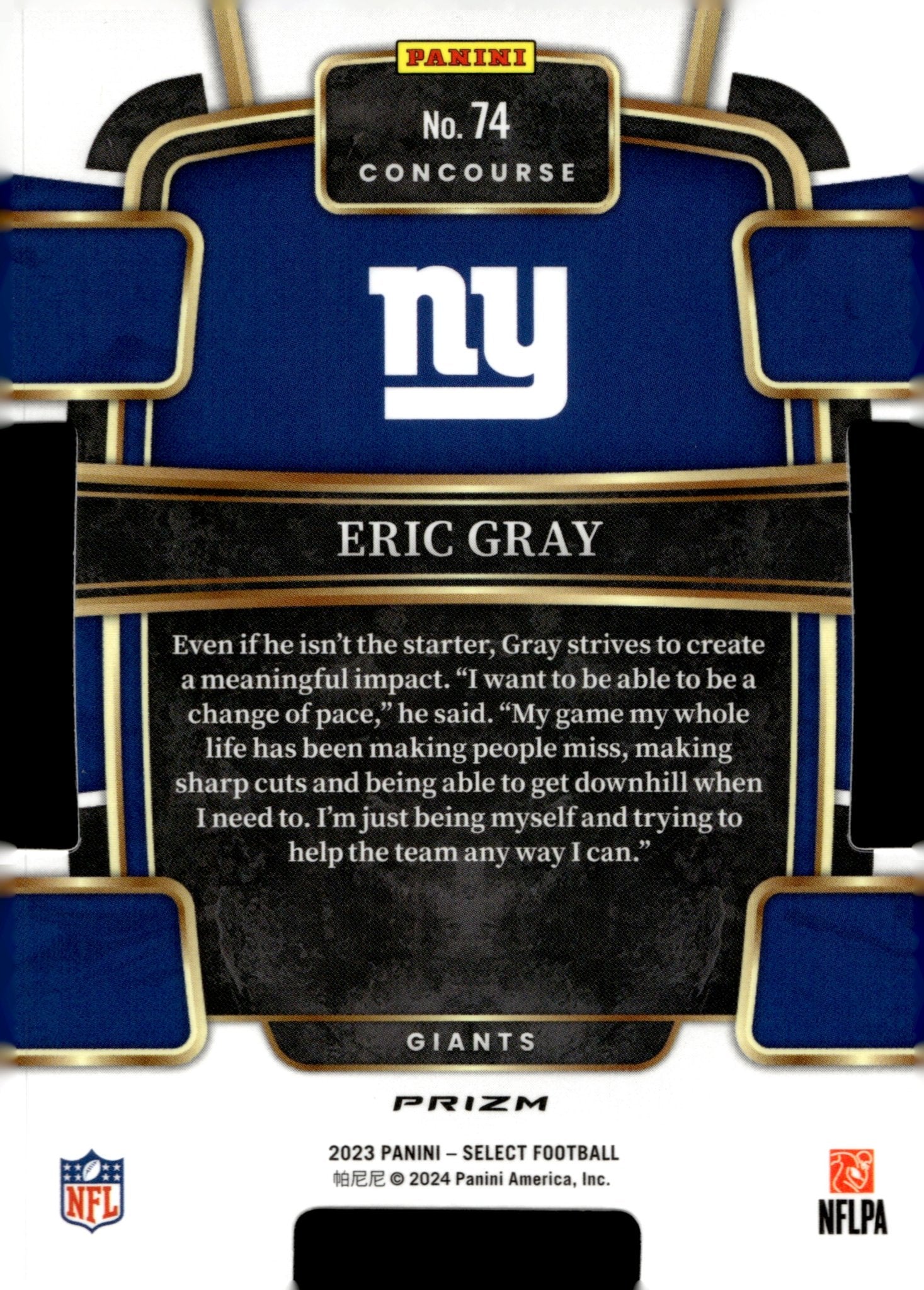Eric Gray 2023 Panini Select Die - Cut Tri Color Prizm RC #74 - Collector Store LLC